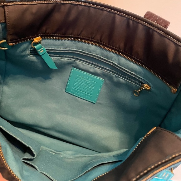 Coach Hampton Nylon Black Turquoise Tote - Picture 8 of 10